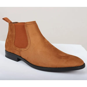 Men's Slip On Suede Leather Lined Chelsea Boots - Tan - Dolcetto - 31