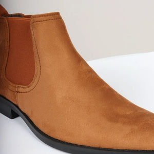Men's Slip On Suede Leather Lined Chelsea Boots - Tan - Dolcetto - 32