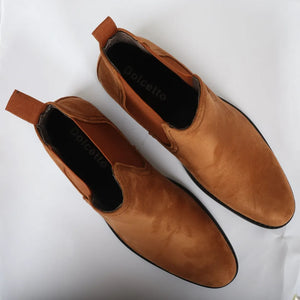 Men's Slip On Suede Leather Lined Chelsea Boots - Tan - Dolcetto - 33
