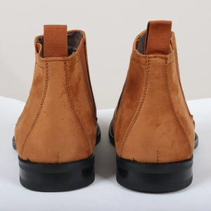 Men's Slip On Suede Leather Lined Chelsea Boots - Tan - Dolcetto - 34