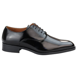 Mens Smart Formal Patent Oxford Shoes Shiny Laced Classic Round Toe Dress - Black - Elong - 1