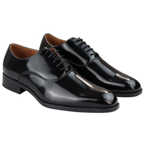 Mens Smart Formal Patent Oxford Shoes Shiny Laced Classic Round Toe Dress - Black - Elong - 2