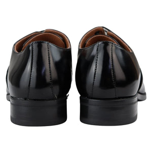 Mens Smart Formal Patent Oxford Shoes Shiny Laced Classic Round Toe Dress - Black - Elong - 4