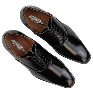 Mens Smart Formal Patent Oxford Shoes Shiny Laced Classic Round Toe Dress - Black - Elong - 5