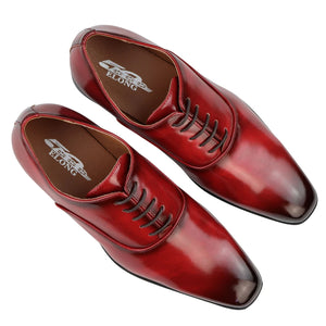 Mens Smart Formal Patent Oxford Shoes Shiny Laced Classic Round Toe Dress - Red - Elong - 11