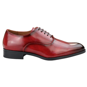 Mens Smart Formal Patent Oxford Shoes Shiny Laced Classic Round Toe Dress - Red - Elong - 7
