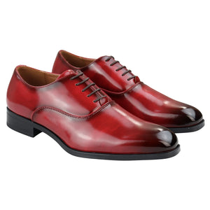 Mens Smart Formal Patent Oxford Shoes Shiny Laced Classic Round Toe Dress - Red - Elong - 8