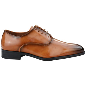 Mens Smart Formal Patent Oxford Shoes Shiny Laced Classic Round Toe Dress - Tan - Elong - 13
