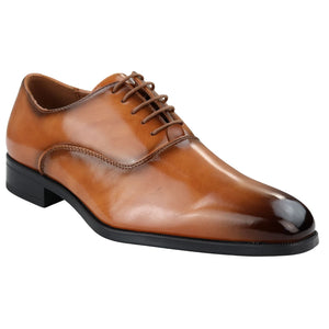 Mens Smart Formal Patent Oxford Shoes Shiny Laced Classic Round Toe Dress - Tan - Elong - 15