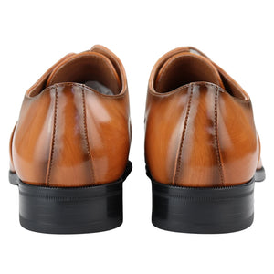 Mens Smart Formal Patent Oxford Shoes Shiny Laced Classic Round Toe Dress - Tan - Elong - 16