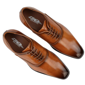 Mens Smart Formal Patent Oxford Shoes Shiny Laced Classic Round Toe Dress - Tan - Elong - 17