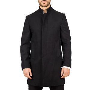Płaszcz męski z domieszką wełny ze stójką - Czarny - TruClothing.com - 1