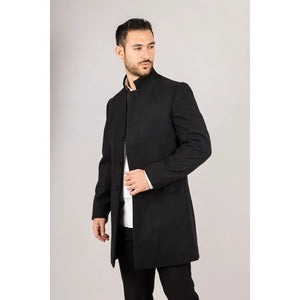 Płaszcz męski z domieszką wełny ze stójką - Czarny - TruClothing.com - 4