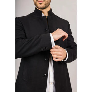 Płaszcz męski z domieszką wełny ze stójką - Czarny - TruClothing.com - 5