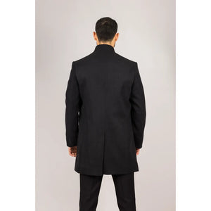 Płaszcz męski z domieszką wełny ze stójką - Czarny - TruClothing.com - 7