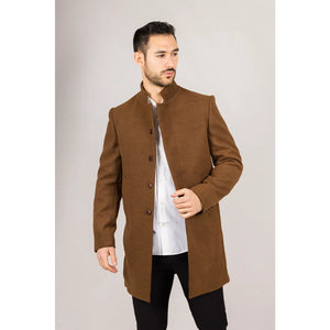Płaszcz męski z domieszką wełny ze stójką - Brązowy - TruClothing.com - 17