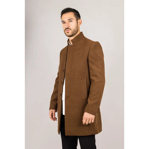 Płaszcz męski z domieszką wełny ze stójką - Brązowy - TruClothing.com - 18