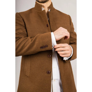 Płaszcz męski z domieszką wełny ze stójką - Brązowy - TruClothing.com - 19