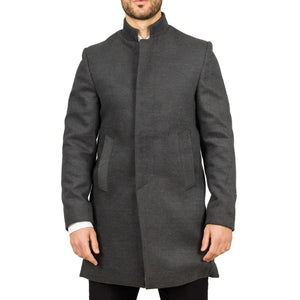 Płaszcz męski z domieszką wełny ze stójką - Szary - TruClothing.com - 29