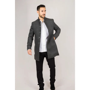 Płaszcz męski z domieszką wełny ze stójką - Szary - TruClothing.com - 31
