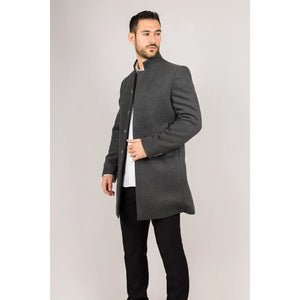 Płaszcz męski z domieszką wełny ze stójką - Szary - TruClothing.com - 32