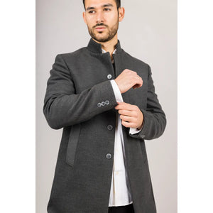 Płaszcz męski z domieszką wełny ze stójką - Szary - TruClothing.com - 33