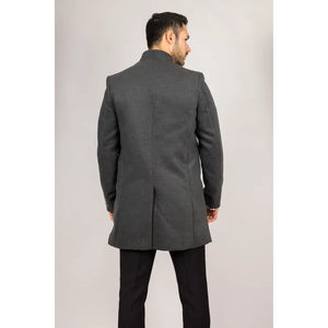 Płaszcz męski z domieszką wełny ze stójką - Szary - TruClothing.com - 35