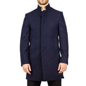 Płaszcz męski z domieszką wełny ze stójką - Granatowy - TruClothing.com - 22