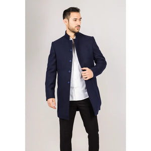 Płaszcz męski z domieszką wełny ze stójką - Granatowy - TruClothing.com - 24
