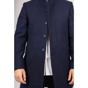 Płaszcz męski z domieszką wełny ze stójką - Granatowy - TruClothing.com - 25