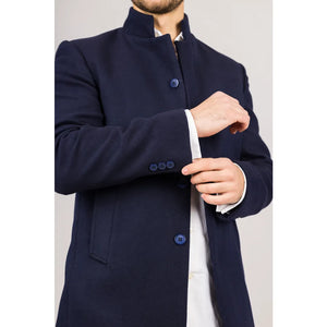 Płaszcz męski z domieszką wełny ze stójką - Granatowy - TruClothing.com - 26