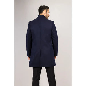 Płaszcz męski z domieszką wełny ze stójką - Granatowy - TruClothing.com - 28