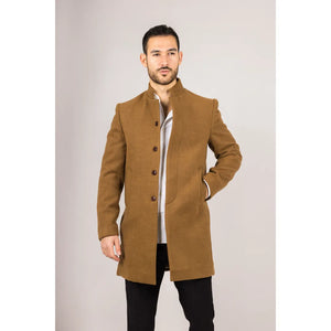Płaszcz męski z domieszką wełny ze stójką - Jasnobrązowy - TruClothing.com - 10