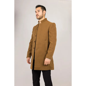Płaszcz męski z domieszką wełny ze stójką - Jasnobrązowy - TruClothing.com - 11