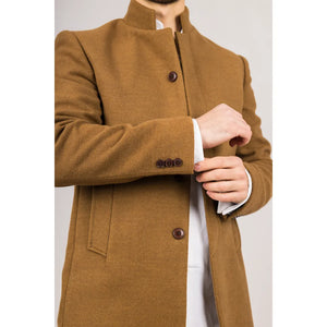 Płaszcz męski z domieszką wełny ze stójką - Jasnobrązowy - TruClothing.com - 12