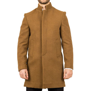 Płaszcz męski z domieszką wełny ze stójką - Jasnobrązowy - TruClothing.com - 8
