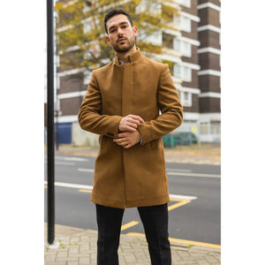Płaszcz męski z domieszką wełny ze stójką - Jasnobrązowy - TruClothing.com - 9