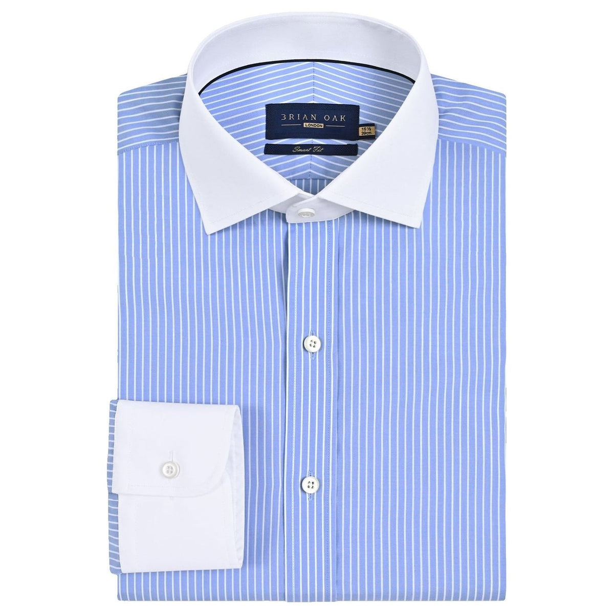 Camisa Formal Azul de Hombre con Cuello Contrastante a Rayas - Brian Oak - 1