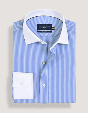 Camisa Formal Azul de Hombre con Cuello Contrastante a Rayas - Brian Oak - 3