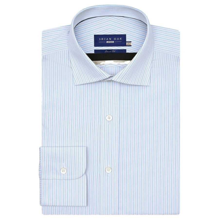 Men's Striped Cotton Dress Shirt – Blue and Mustard - Brian Oak - 1