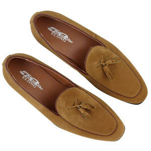 Mocassini da Uomo Scarpe in Pelle Scamosciata con Nappine Casual Elegante - Cammello - Elong - 10