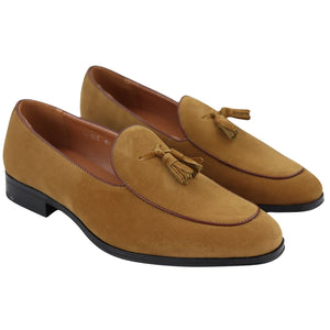 Mocassini da Uomo Scarpe in Pelle Scamosciata con Nappine Casual Elegante - Cammello - Elong - 7