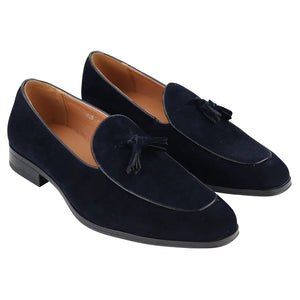 Mocassini da Uomo Scarpe in Pelle Scamosciata con Nappine Casual Elegante - Blu Scuro - Elong - 2