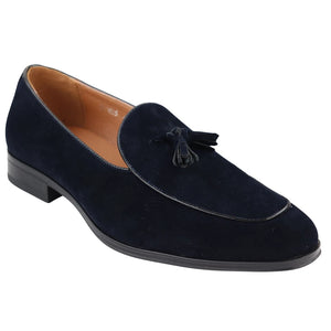 Mocassini da Uomo Scarpe in Pelle Scamosciata con Nappine Casual Elegante - Blu Scuro - Elong - 3