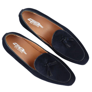 Mocassini da Uomo Scarpe in Pelle Scamosciata con Nappine Casual Elegante - Blu Scuro - Elong - 5