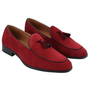 Mocassini da Uomo Scarpe in Pelle Scamosciata con Nappine Casual Elegante - Rosso - Elong - 17