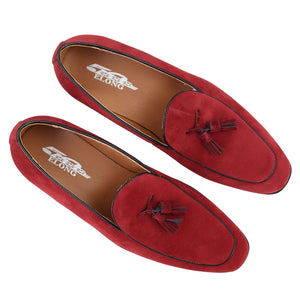 Mocassini da Uomo Scarpe in Pelle Scamosciata con Nappine Casual Elegante - Rosso - Elong - 20