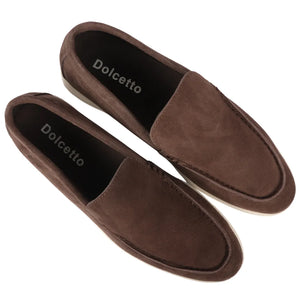 Men's Suede Slip On Comfort Fit Loafers - Brown - Dolcetto - 10