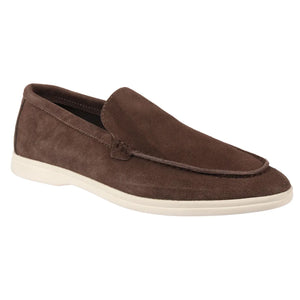 Men's Suede Slip On Comfort Fit Loafers - Brown - Dolcetto - 12