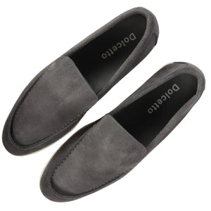 Men's Suede Slip On Comfort Fit Loafers - Grey - Dolcetto - 3